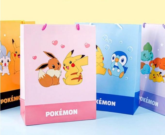 Pikachu Large Gift Bags for Birthday, Christmas, 4 Count