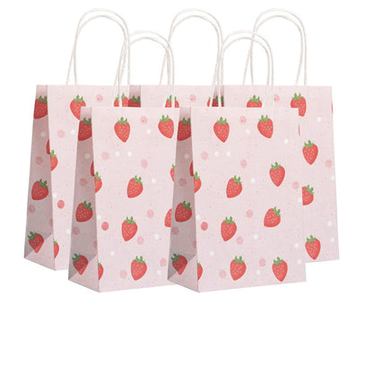 KoberrLi 16Pcs Strawberry Gift Paper Bags with Handles 5.9x8.26x3.15-inch Strawberry Party Favor Paper Bags for Birthday Baby Shower Holiday Gifts (Strawberry)