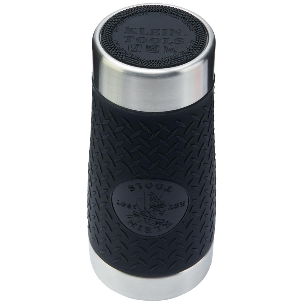 Klein Tools 55580 Stainless Steel Tumbler with Flip-top Lid, Insulated 20 oz. Tradesman's Double Wall Vacuum Mug, Slip-resistant Sleeve