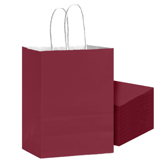 Bakepacker 24Pcs Paper Gift Bag with Handles Bulk Wine Red Paper Bags Multiple Uses (8.3"x6"x3.15", Small Size)