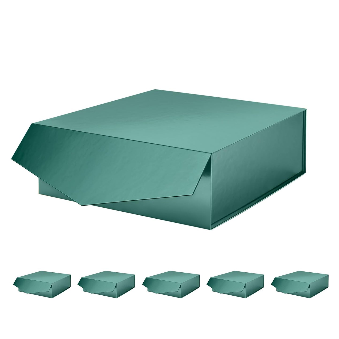 6 Gift Boxes with Lids 9x9x3.4 Inches, Green Groomsmen Proposal Boxes with Magnetic Closure for All Occasion (Glossy Green)