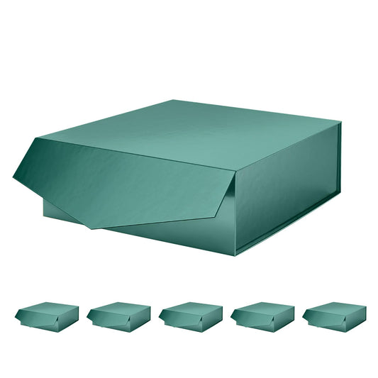 6 Gift Boxes with Lids 9x9x3.4 Inches, Green Groomsmen Proposal Boxes with Magnetic Closure for All Occasion (Glossy Green)