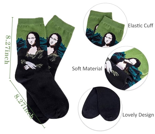 Chalier 5 Pairs Womens Fun Famous Painting Patterned Art Socks Cotton Printed Cool Novelty Funny Socks for Women