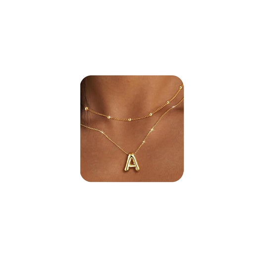 PANSHI Graduation Gift for Her Gold Initial Necklaces Gifts for Girls Women, Teen Girl Gifts Trendy Stuff Layered Bubble Letter Necklace Gold Jewelry Birthday Gift
