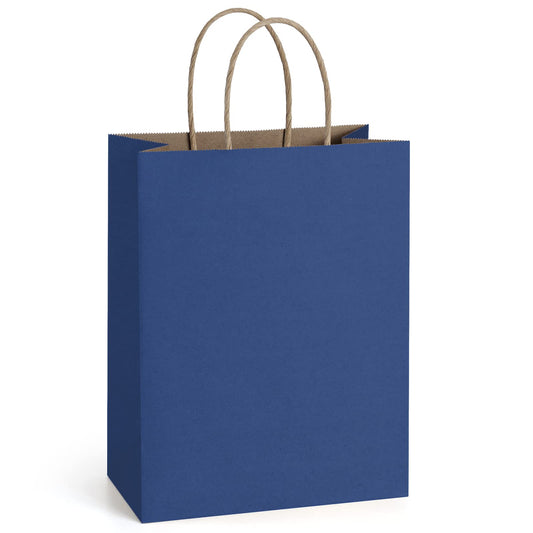 BagDream 50Pcs Gift Bags 8x4.25x10.5 Kraft Paper Gift Bags with Handles Bulk for Shopping, Wedding, Party Favor, Merchandise, Retail, Navy Blue Paper Grocery Sacks