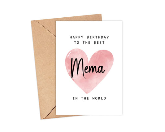 Happy Birthday Mema Card - Modern Pink & White Letter Print Love Birthday Card for Unisex-Adults