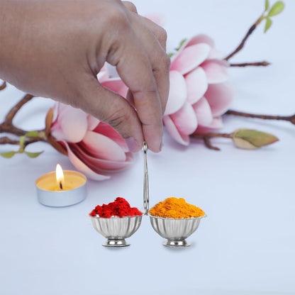 Shubhkart Silver Plated Haldi Kumkum Holder/Stand Set for Puja, Home, Office Decor, Diwali Gift, Rakshabandhan, Festive Gift (Pack of 3, Medium)