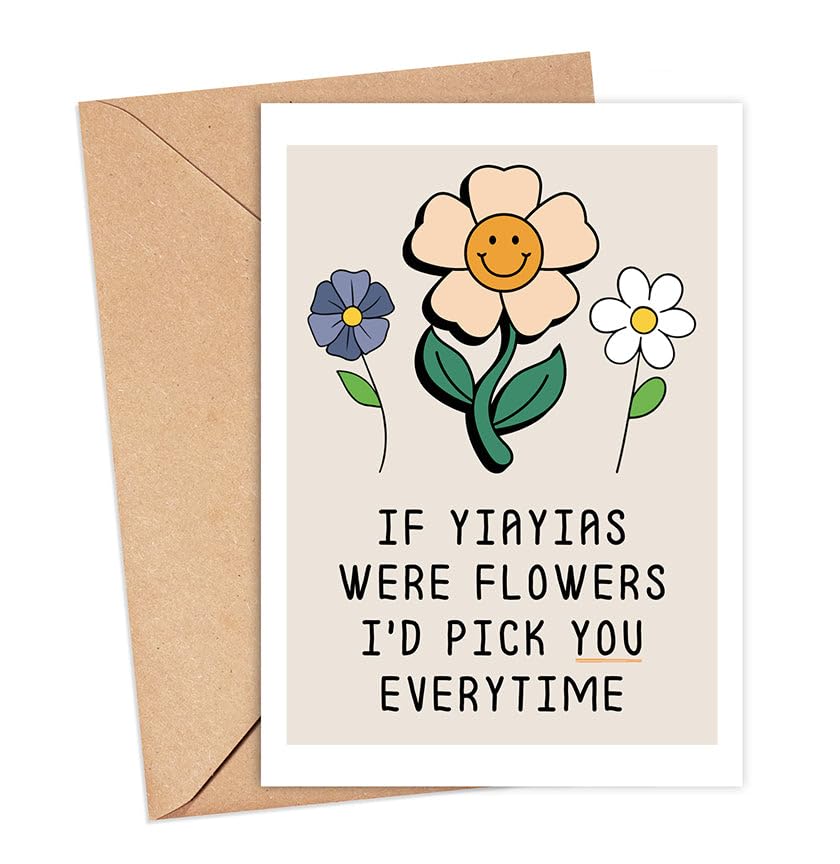 YoungGift If Yiayias Were Flowers I'd Pick You Everytime - Yiayia Birthday Card - Mother's Day Card For Yiayia - Flower Card - Gift For Yiayia - Thank You Card For Your Yiayia