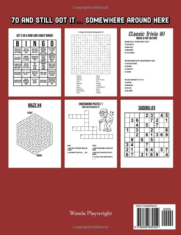 70th Birthday Activity Book: Funny 70th Birthday Gifts for Men, Sudoku, Mazes, Word Search and More