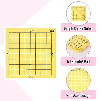 Mr. Pen- Graph Sticky Notes, 3x3 Inch, 6 Pads, 50 Sheets/Pad, 300 Sheets, 6 Grid Designs, Bright Colors, Square Graph Paper Notes, Grid Sticky Note Pads for Math, Study, Journals, Planners