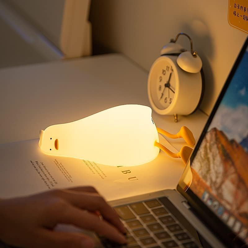 YR YRHH-PET Existential Crisis Duck Lamp, Squishy Kid Cute Lying Flat Duck Night Light, Rechargeable Ducky Lay Touch Lamp, College White Elephant Gifts, Boy Girl Fun Birthday Gift, Safe Silicone Decor