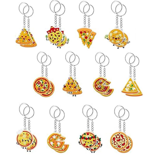 24 Pizza Keychains, Assorted Styles and Colors Food Keyring for Pizza Lover, Pizza Party Favors Supplies, Family Night Decorations Funny Gifts for Women Men