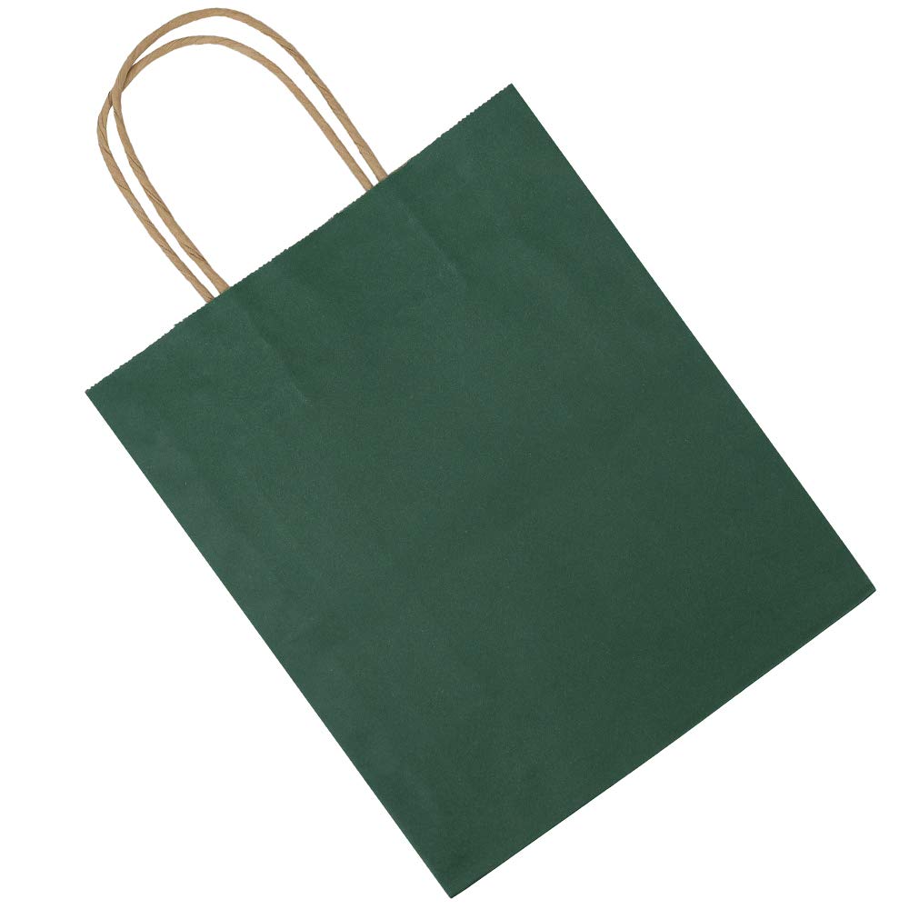 bagmad 50 Pack 8x4.75x10 Inch Medium Green Gift Paper Bags with Handles Bulk, Kraft Bags, Craft Grocery Shopping Retail Party Favors Wedding Business Sacks (Dark Green, 50pcs)