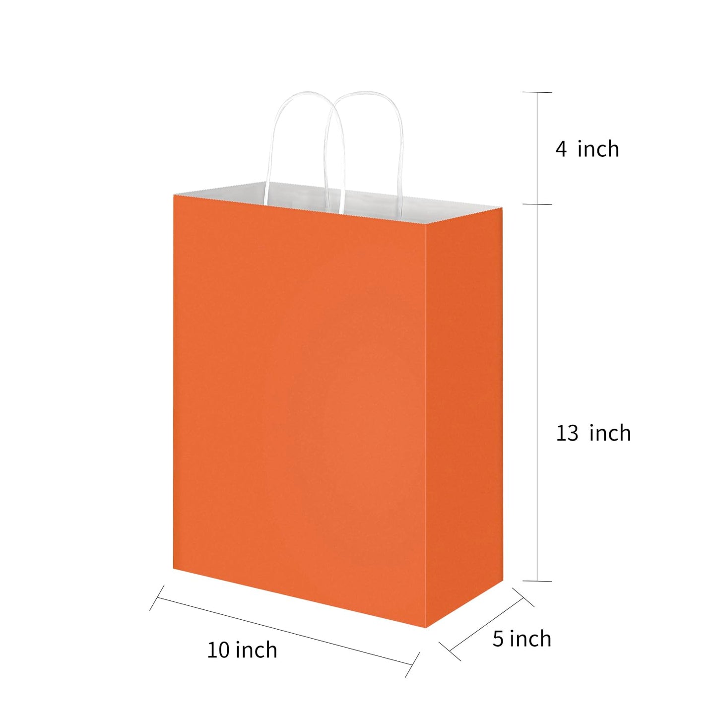 Oikss 50 Pack 10x5x13 Orange Kraft Paper Bags with Handles Bulk for Birthday Party Favors Grocery Retail Shopping Business Goody Recycled Craft Gift Bags (Large Size, 50 Count)