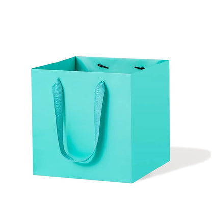 Teal Blue Paper Gift Bag 10 in Large Gift Box Square Bottom Kraft Paper Bags with Handles for Wedding Baby Shower Birthday Party (Teal Blue, 10 x 10 x 10 in, 10 CT)