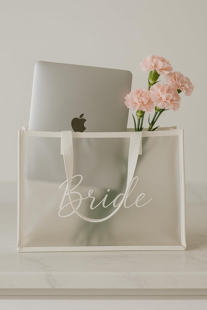 Clear Bride Tote Bag| Bachelorette Party Decorations, Bride To Be Purse Accessory, Bridesmaid Gift, Bridal Shower Supplies, Engagement Party Favor, Bride Beach Pool Bag