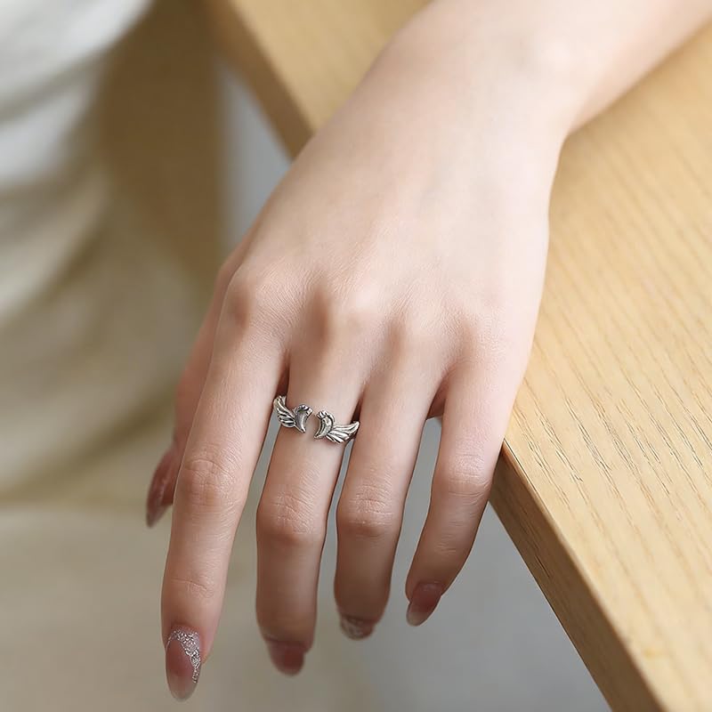 Miscarriage Gifts for Mothers Loss of Pregnancy Rings, Mommy of an Angel Wing Ring,Silver Mom Feather Rings Mother's Day Gifts