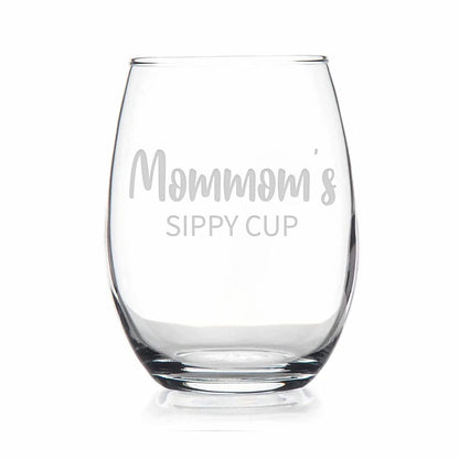 HTDesigns Mommom's Sippy Cup Stemless Wine Glass - Mother's Day Gift - First Time Mommom Gift