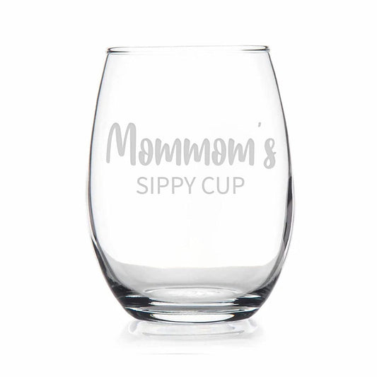 HTDesigns Mommom's Sippy Cup Stemless Wine Glass - Mother's Day Gift - First Time Mommom Gift