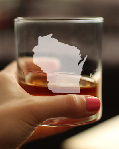 Bevvee Wisconsin State Outline Whiskey Rocks Glass - State Themed Drinking Decor and Gifts for Wisconsinite Women & Men - 10.25 Oz Whisky Tumbler Glasses