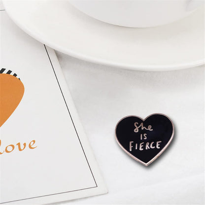 She Is Fierce Brooch Black Heart Enamel Pins Shakespeare Quotes Backpack Hat Collar Badges Feminist Lapel Pins Jewelry Accessories Gifts