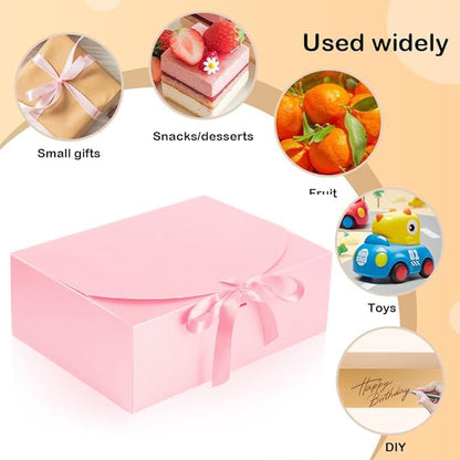 NEWSNOW 12 PCS Gift Boxes with Lids, 10x7.5x3.5 Inch Paper Gift Box, with Ribbon, Bridesmaid Proposal Box for Wedding, BirthdayPackaging, Present (Pink)