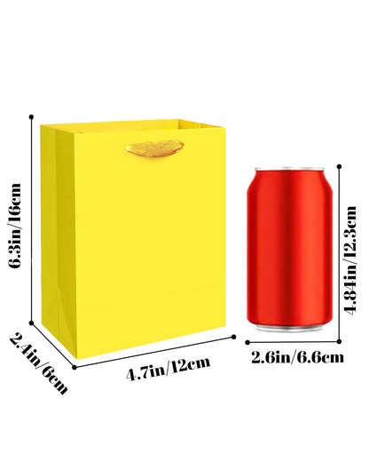 qiqee 10PCS Bright Yellow Mini Gift Bags with Tissue Paper Handles 6.3"x4.7"x2.4" Small Size Present Party Favor Bags（ Tissue Paper ）