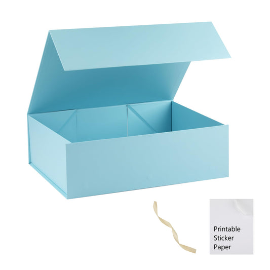 Light Blue Gift Box,10x7.3x3.5 Gift Boxes With Lids For Presents Includes Ribbon And Diy Printable Sticker Paper,Bridesmaid Proposal Box,Magnetic Gift Box For Birthday,Wedding,Graduation