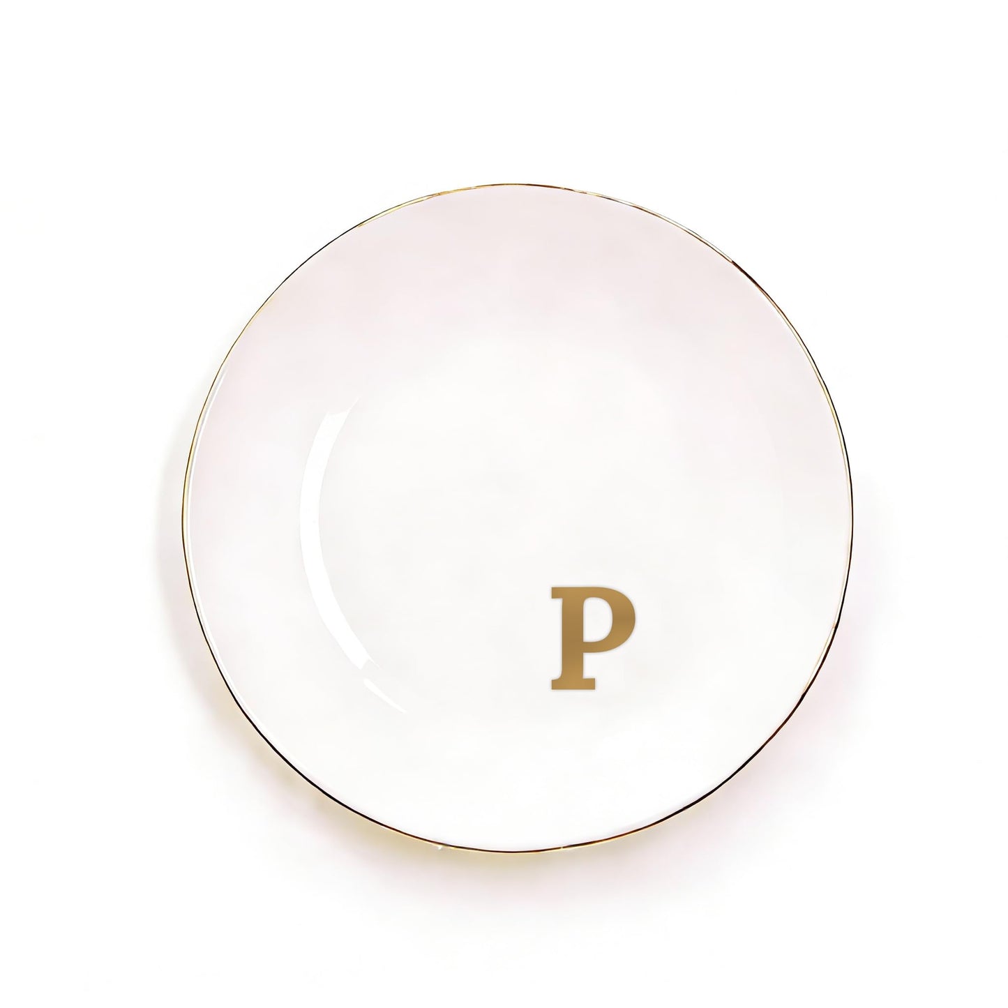 RainVibe Elegant Gift Set for Women – Personalized Monogram Ceramic Mug & Jewelry Tray – 12 oz Gold-Initial Coffee Cup with Gift Box, 4.75" Decorative Dish for Rings, Earrings, Keys (Letter P)