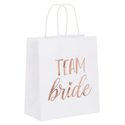 Juvale 20 Pack Bride and Groom Gift Bags with Tissue Paper for Wedding, Groomsmen, Bridesmaid, Reads Team Bride and Team Groom (8 x 4 x 9 In)