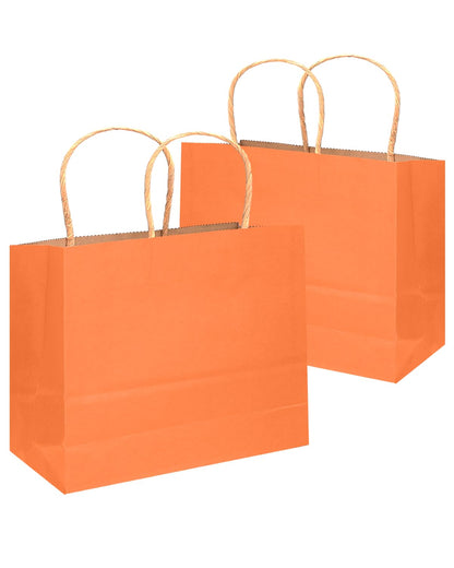 qiqee 100PCS Large Gift Bag with Handles Bulk 13"x4.5"x10" Gift Bags Kraft Orange Multiple Uses (32x11x25cm,Wide Large)