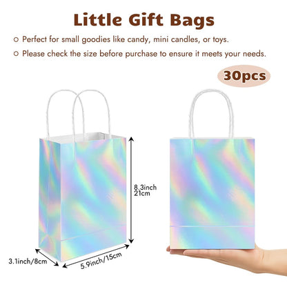 Shintop 30Pcs Iridescent Gift Bags with Handle, 8.3 x 5.9 x 3.1 Inch Holographic Goodie Bags Reusable Paper Glitter Party Favor Tote for Birthday Bachelorette Boutique