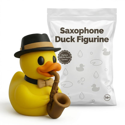 Saxophone Duck Collectible Figurine - Vibrant Jazz Music Decor with Bowtie and Hat - Unique Desk Accent Gift - 3D Printed in Canada