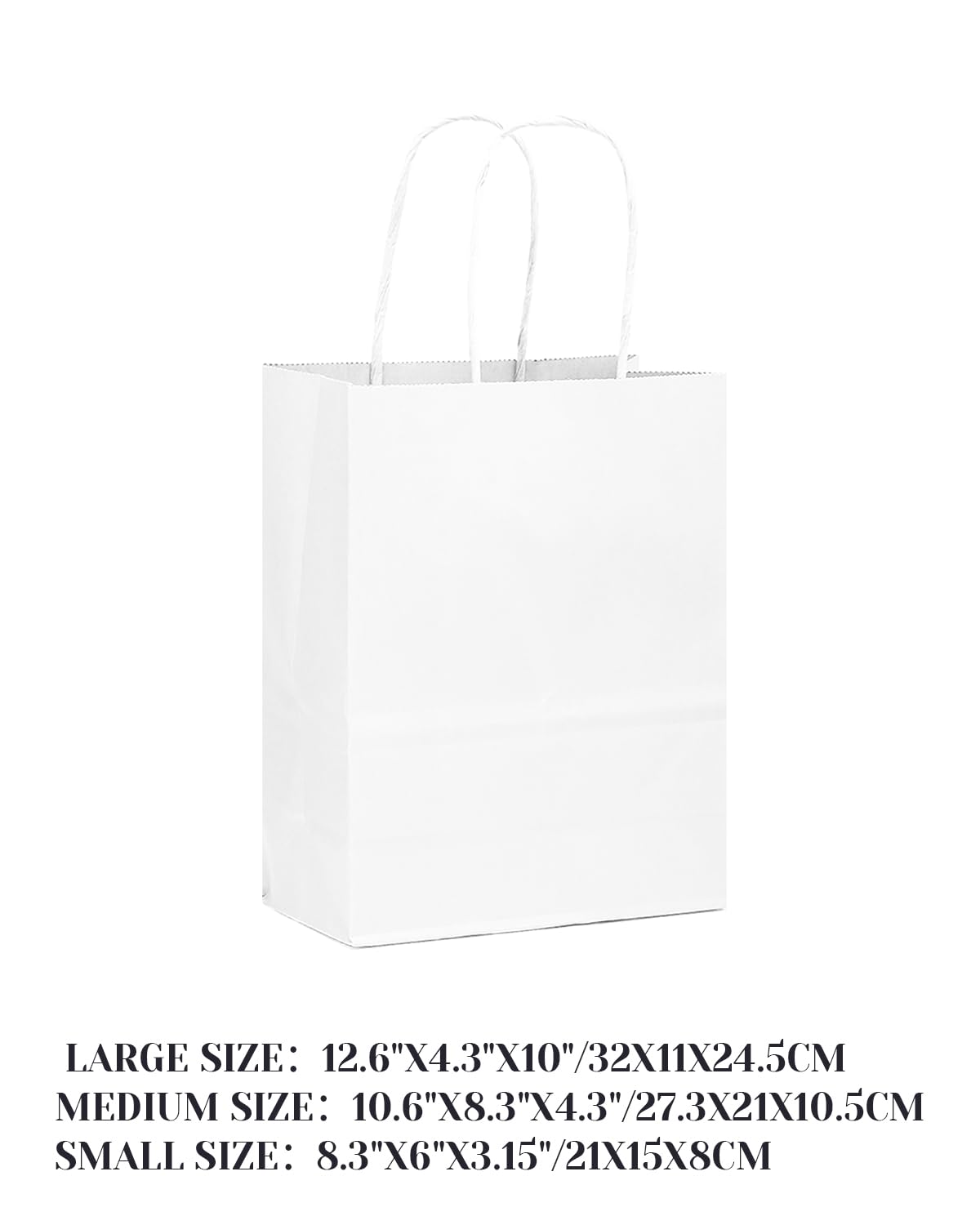 qiqee 100-Packs White Paper Gift Bags with Handles Assorted Sizes(33pcs Large 13", 33pcs Medium 11", 34pcs Small 8")