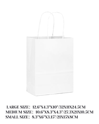 qiqee 100-Packs White Paper Gift Bags with Handles Assorted Sizes(33pcs Large 13", 33pcs Medium 11", 34pcs Small 8")
