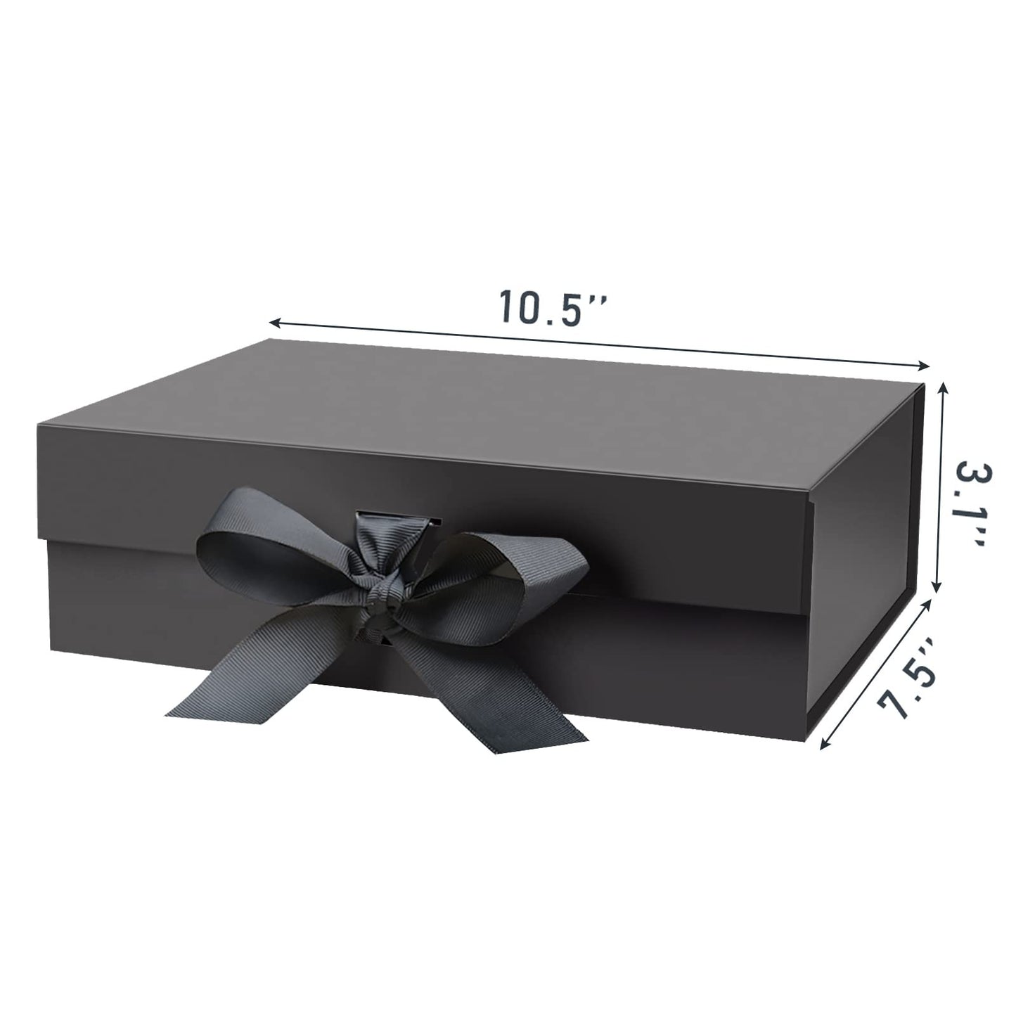 DaiUni 10.5"X7.5"X3.1" Black Magnetic Gift Box with Lid and Ribbon for Presents