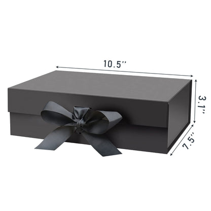 DaiUni 10.5"X7.5"X3.1" Black Magnetic Gift Box with Lid and Ribbon for Presents