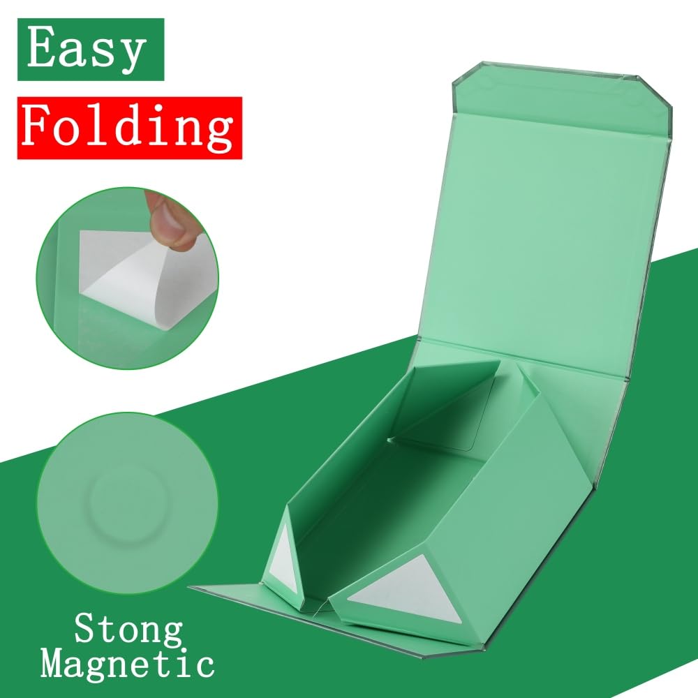 1 Pcs 6x6x3 Inch Green Magnetic Gift Box Small Magnetic Box with Crinkle Paper Green Small Gift Box with Shredded Paper Luxury Gift Boxes with Lids for Presents