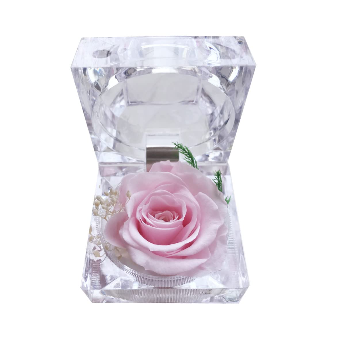 Preserved Rose Real Forever Rose in Mini Clear Ring Box, Eternal Flower Rose Gifts for Women Mom Girlfriend Grandma, Mothers Day, Anniversary, Valentines, Christmas, Birthday (Pink)