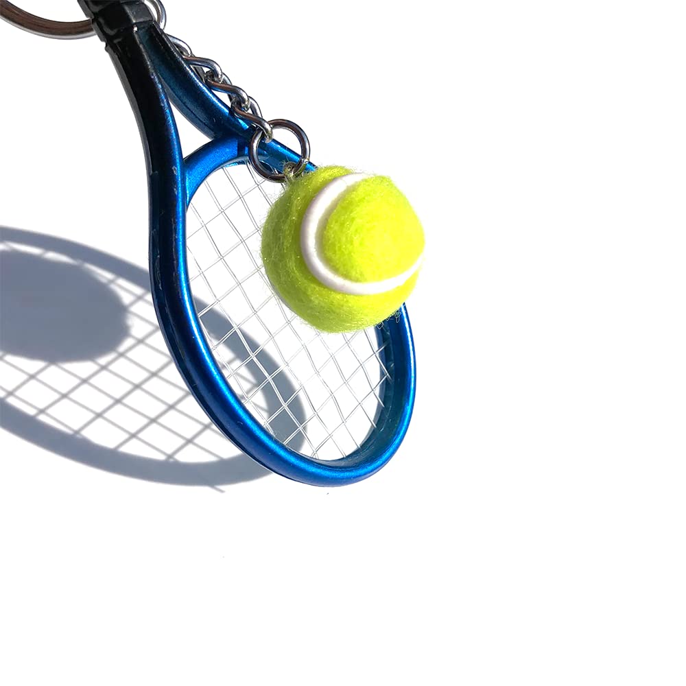 Color Mini Tennis Racket with Ball Keychain Key Ring