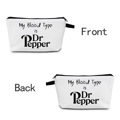 My Blood Type is Dr P Letter Print Women Makeup Bag Travel Cosmetic Organizer Bag Small Zipper Toiletry Bag Birthday Gift for who loves Dr P