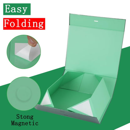BoxSkivra Green Gift Box with Ribbon 1 Pack 6X6X3 Inch Small Gift Box with Lid Magnetic Closure Rectangle Collapsible Luxury Gift Boxes for Presents 、Shredded Paper Filler & Card