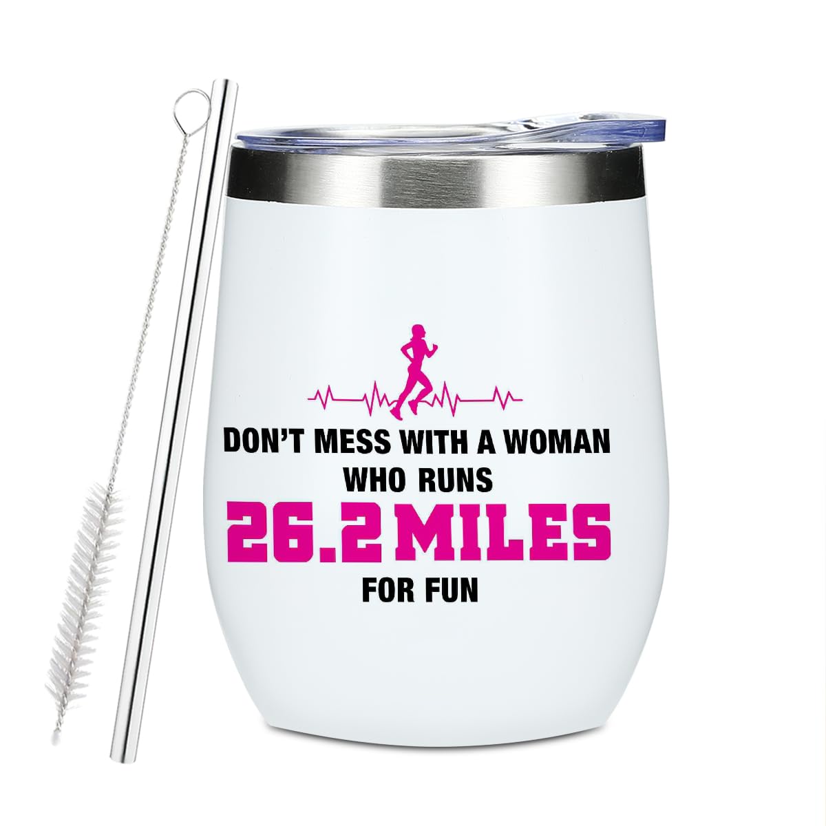Inspirational Marathon Runner Gifts for Women Running Lover Runner Friend Bestie Birthday Christmas Wine Tumbler, 12 oz Tumbler with Lid, Straw Insulated Wine Glass Stainless Steel Travel Coffee Mug,