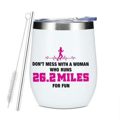 Inspirational Marathon Runner Gifts for Women Running Lover Runner Friend Bestie Birthday Christmas Wine Tumbler, 12 oz Tumbler with Lid, Straw Insulated Wine Glass Stainless Steel Travel Coffee Mug,