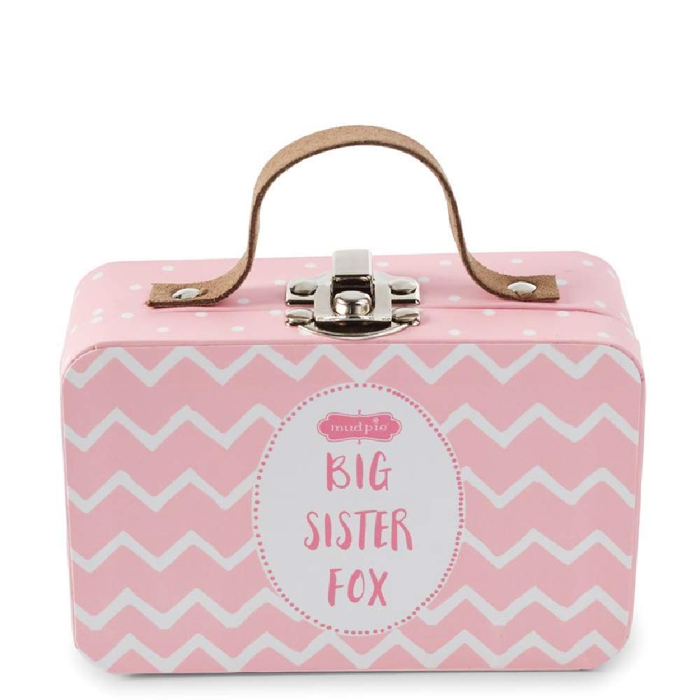 Mud Pie Mini"I'm A Big Sister" Fox Set, Pink, 4.5" x 3"x 1.5" , 2 Piece Set