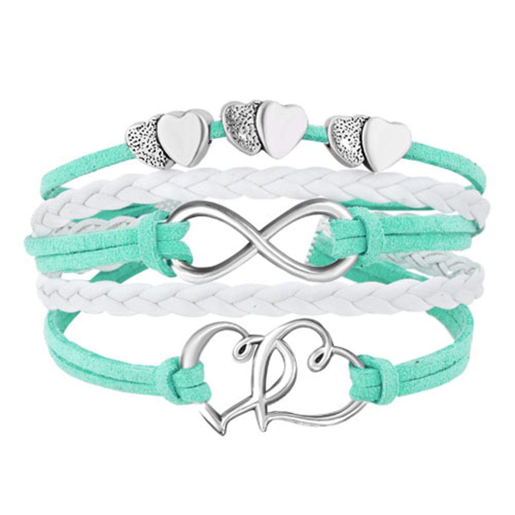LovelyJewelry Leather Wrap Bracelets Girls Double Hearts Infinity Rope Wristband Bracelets