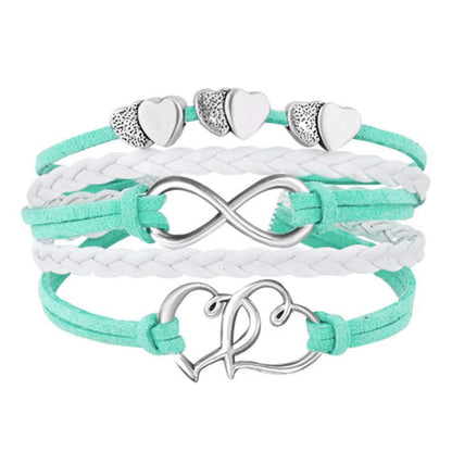 LovelyJewelry Leather Wrap Bracelets Girls Double Hearts Infinity Rope Wristband Bracelets
