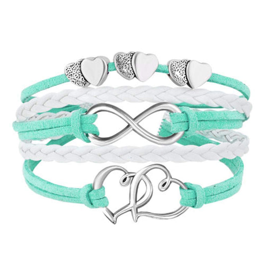 LovelyJewelry Leather Wrap Bracelets Girls Double Hearts Infinity Rope Wristband Bracelets