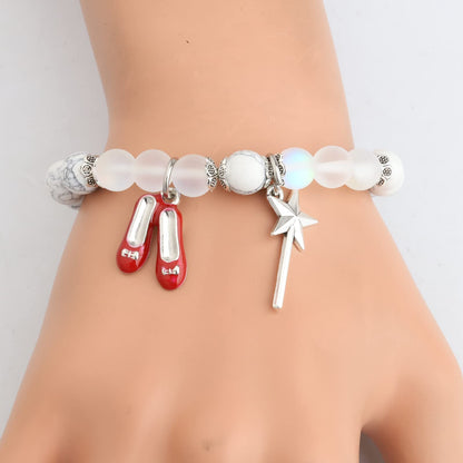 FUSTMW Red Shoe Bracelet Do-roth Gifts Red Slippers Jewelry Movie Fans Inspired Gifts Wand Charm