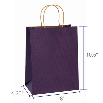 BagDream Gift Bags 8x4.25x10.5 Inches 25Pcs Kraft Paper Bags with Handles, Purple Stripes, for Shopping, Retail, Merchandise, Business, Party Favor Paper Gift Sacks